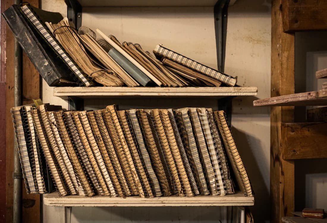 Hileras de libros contables encuadernados, los registros que crecen con el negocio.
