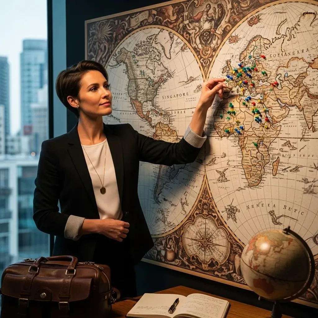 Empresario comprobando ubicaciones en un mapa para determinar su domicilio fiscal.