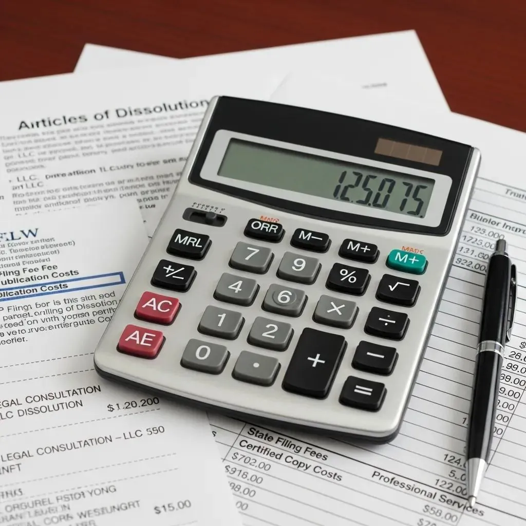 Calculadora y documentos financieros relativos a las tasas de disolución de una sociedad de responsabilidad limitada (LLC)